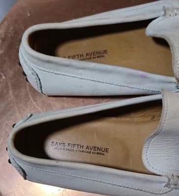 Sak's Fifth Avenue Men's White Leather Loafers - Thumbnail 5