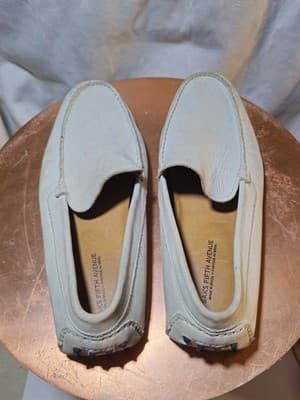 Sak's Fifth Avenue Men's White Leather Loafers - Thumbnail 3