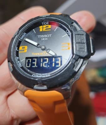 Tissot T-Race Touch Men's Watch Orange Band Silver/Black Face Needs Side Buttons