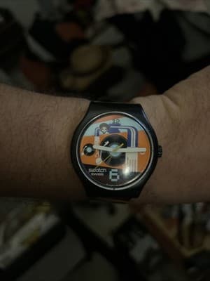 RARE Swatch Vinyl Hour, DJ, SUDB108 Men's Watch, 43 mm Case, Needs Battery - Image 1