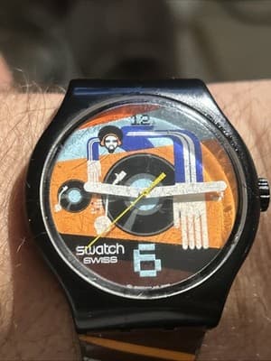 RARE Swatch Vinyl Hour, DJ, SUDB108 Men's Watch, 43 mm Case, Needs Battery - Thumbnail 4