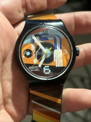 RARE Swatch Vinyl Hour, DJ, SUDB108 Men's Watch, 43 mm Case, Needs Battery - Thumbnail 7