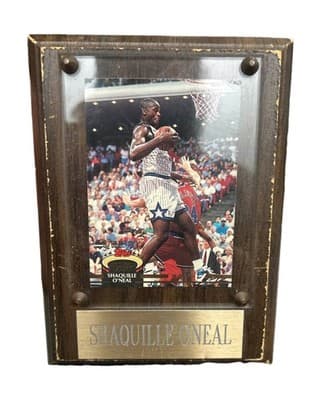 1992-93 Shaq Topps Stadium Club Rookie Card Wood Plaque - Image 1