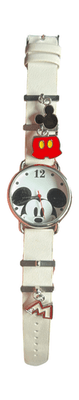 Disney Mickey Mouse Watch White Leather Band With Enamel Charms Quartz - Image 1