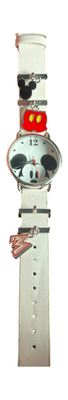 Disney Mickey Mouse Watch White Leather Band With Enamel Charms Quartz - Thumbnail 2