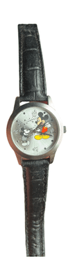 Disney "Mickey Mouse Through Years" Quartz Watch Black Leather Band New Battery - Image 1