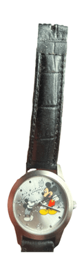 Disney "Mickey Mouse Through Years" Quartz Watch Black Leather Band New Battery - Thumbnail 3