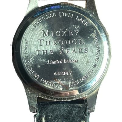 Disney "Mickey Mouse Through Years" Quartz Watch Black Leather Band New Battery - Thumbnail 4