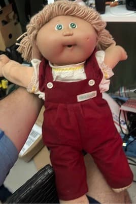 Cabbage Patch Kids Doll Blonde Hair Green Eyes Red Corduroy Overalls - Thumbnail 2