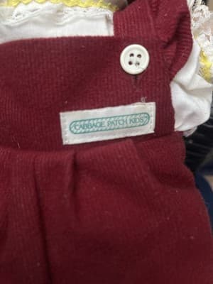 Cabbage Patch Kids Doll Blonde Hair Green Eyes Red Corduroy Overalls - Thumbnail 3
