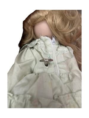 Porcelain Doll Blonde Hair Blue Eyes White Lace Tiered Dress Plays Music Wind-up - Thumbnail 3