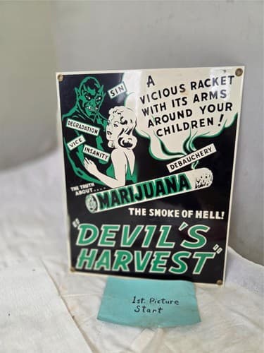 Devil's Harvest metal tin sign house interior Marijuana the Smoke of Hell Poster - Image 1
