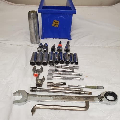 Lot of Ratcheting Wrench with Assorted Sockets Extensions Adapters LOT-387 - Image 1