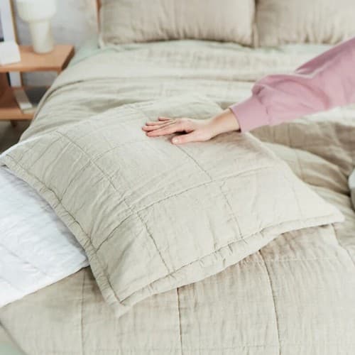 Avocado Natural Color Linen Shams Standard Size $109 - Image 1