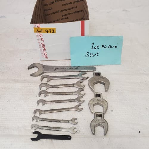 Lot of Assorted 4 Way Angle Head Open End, Crowfoot & other Wrenches LOT 472 - Image 1