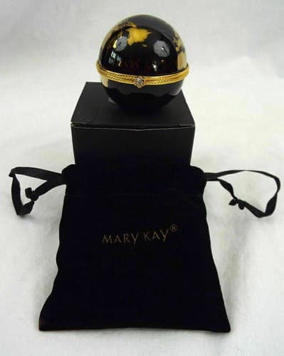 Vintage Porcelain 2" Mary Kay World Globe Trinket Box One Woman Can - Image 1