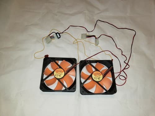 Two Thermaltake TT-1225T Case Fan - 120mm - Black w/ Orange blades w/ fan - Image 1