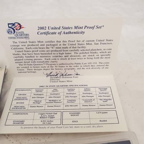 2002-S Proof Set 10 Coin US Mint Set w/ OGP & COA Uncirculated Collector Coins - Thumbnail 8