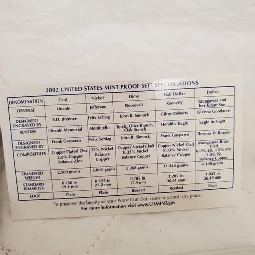 2002-S Proof Set 10 Coin US Mint Set w/ OGP & COA Uncirculated Collector Coins - Thumbnail 9