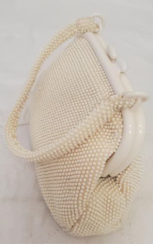 Vintage Gaymode Ivory Raffia Beaded Purse - Thumbnail 3