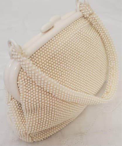 Vintage Gaymode Ivory Raffia Beaded Purse - Thumbnail 5