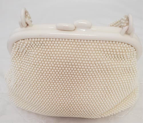 Vintage Gaymode Ivory Raffia Beaded Purse - Thumbnail 4