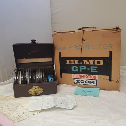 8mm Projector ELMO GP-E Slow Motion Zoom & Film Reel Storage Box - Image 1