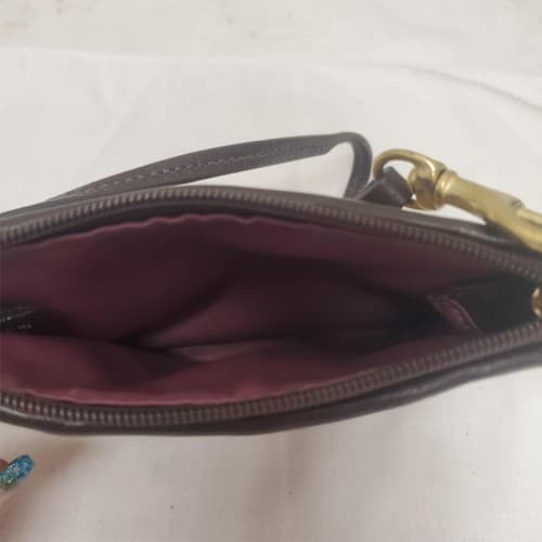 Vintage COACH Wristlet Khaki Brown Purse Leather Trim - Coach ID tag - Thumbnail 2