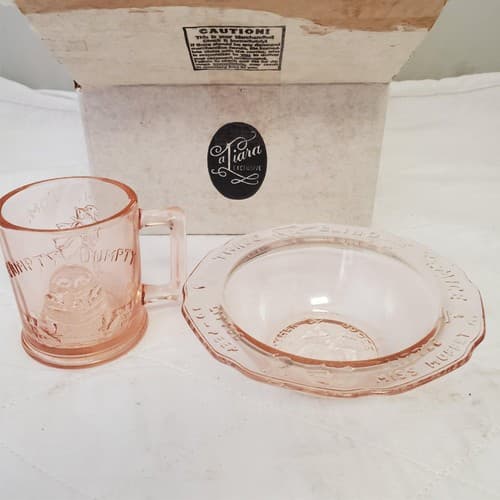 Tiara Exclusives Amber Glass Nursery Rhyme Humpty Dumpty Baby Plate Bowl Cup - Thumbnail 4