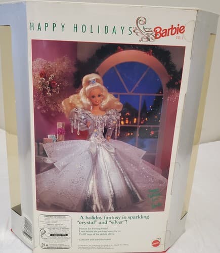 1992 Barbie Happy Holidays Special Edition Blonde Silver White Gown - Thumbnail 7