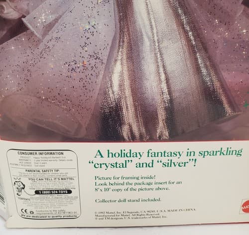 1992 Barbie Happy Holidays Special Edition Blonde Silver White Gown - Thumbnail 8
