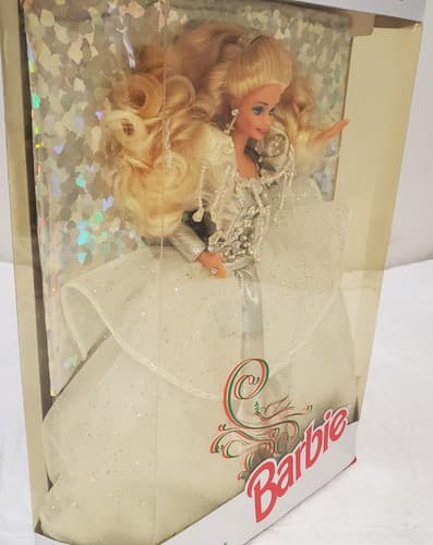 1992 Barbie Happy Holidays Special Edition Blonde Silver White Gown - Thumbnail 5