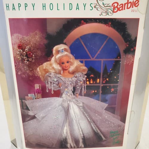 1992 Barbie Happy Holidays Special Edition Blonde Silver White Gown - Thumbnail 9
