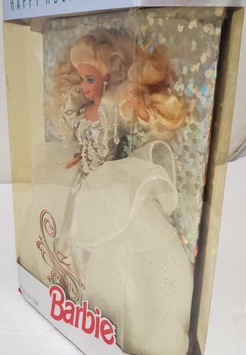 1992 Barbie Happy Holidays Special Edition Blonde Silver White Gown - Thumbnail 6