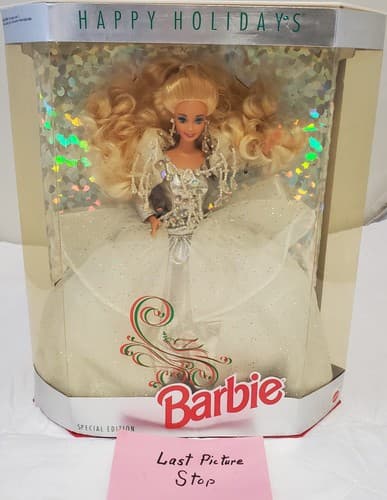 1992 Barbie Happy Holidays Special Edition Blonde Silver White Gown - Thumbnail 11