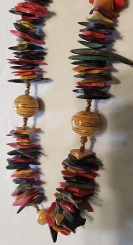 Vintage Handmade Multicolor Wood Chips Beaded Jewelry Necklace - Thumbnail 2