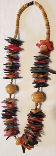 Vintage Handmade Multicolor Wood Chips Beaded Jewelry Necklace - Thumbnail 3