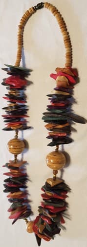 Vintage Handmade Multicolor Wood Chips Beaded Jewelry Necklace - Image 1