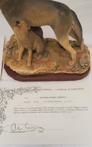 Estevez Creations Limited Wolves Wolf Autumn Lesson Made in Mexico Sculpture - Thumbnail 4