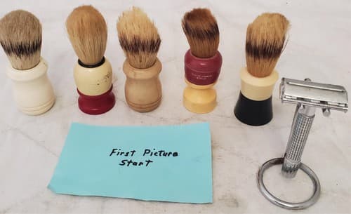 Lot of 6 Assorted Vintage Shaving Brushes & Razor - Image 1