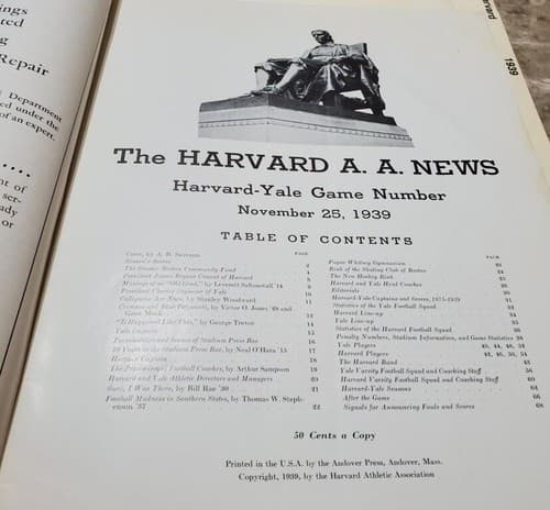 FOOTBALL Harvard AA News vs. Yale GAME Official Program November, 25 1939 - Thumbnail 4