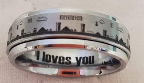 Tungsten Carbide Super Mario Video Game Spinner Ring - Image 1