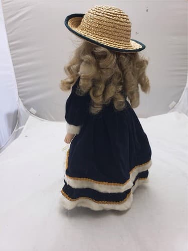 Vintage Original Christmas Porcelain Girl Fashion Doll Blue/White Dress - Thumbnail 2