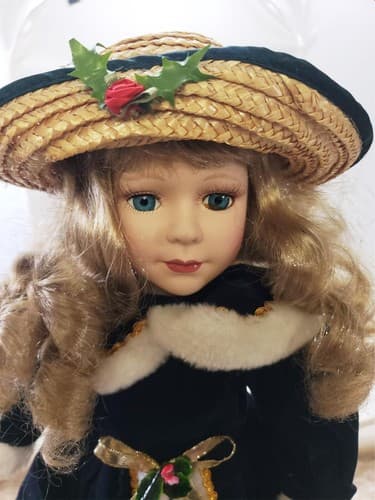 Vintage Original Christmas Porcelain Girl Fashion Doll Blue/White Dress - Thumbnail 6