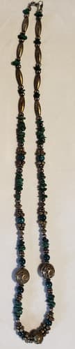 Used Genuine Handmade Silver Tone and Turquoise Chips Beaded Necklace - Image 1
