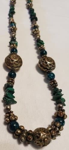 Used Genuine Handmade Silver Tone and Turquoise Chips Beaded Necklace - Thumbnail 2
