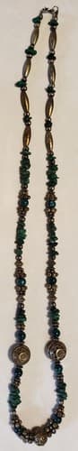 Used Genuine Handmade Silver Tone and Turquoise Chips Beaded Necklace - Thumbnail 5