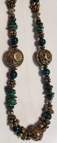 Used Genuine Handmade Silver Tone and Turquoise Chips Beaded Necklace - Thumbnail 4