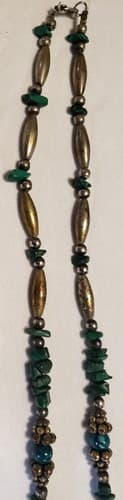 Used Genuine Handmade Silver Tone and Turquoise Chips Beaded Necklace - Thumbnail 3