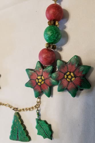 Vintage Handmade Polymer Clay Millefiori Christmas Design Tree Necklace - Thumbnail 3